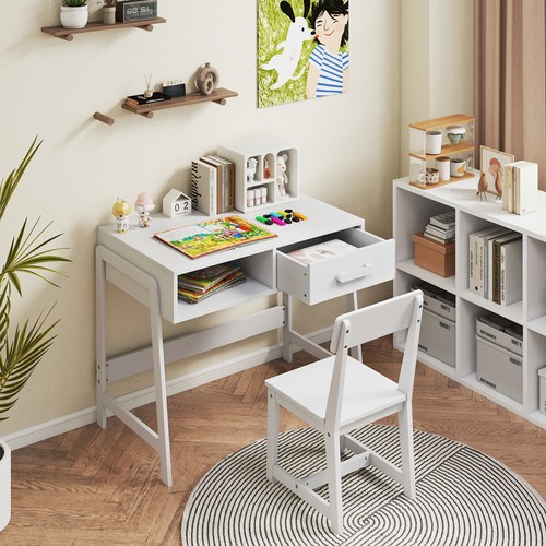 Kids white desk and chair - white,
